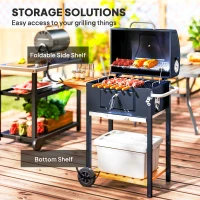 Outsunny Charcoal BBQ Grill, Outdoor Portable Cooker for Camping or Backyard Picnic, Barbecue Grill with Side Table, Bottom Storage Shelf, Wheels and Handle, Black(m-7)
