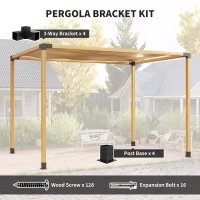 Outsunny 8PCS Pergola Kit, Pergola Brackets with 3-Way & 4-Way Corner Brackets for 4"x4" (Actual 3.6"x3.6") Lumber(m-4)