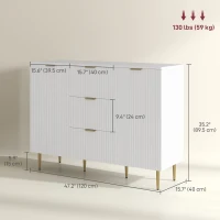 HOMCOM Modern Kitchen Storage Cabinet, Sideboard Buffet Cabinet w/ 3 Drawers and Adjustable Shelves for Kitchen Hallway, White(m-3)