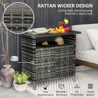 Outsunny Wicker Outdoor Storage Cabinet with Two Doors and Shelf for Outdoor Pool Towel Storage, Mixed Gray(m-5)