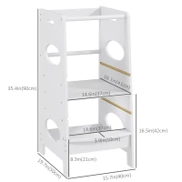 HOMCOM Toddler Tower Kitchen Helper with 3-Level Adjustable Height, Heavy-Duty Kids Step Stool with Safety Rail, Grey(m-3)