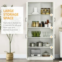HOMCOM 71" Freestanding Kitchen Pantry Cabinet, Storage Cabinet with 4 Hinged Doors and Adjustable Shelves, White(m-4)