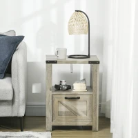 HOMCOM Farmhouse End Table, Side Table with Storage for Living Room, Gray Oak(m-6)
