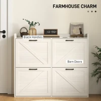 HOMCOM Narrow Shoe Storage Cabinet with 4 Flip Drawers, Adjustable Shelves, 16 Pair Farmhouse Shoe Cabinet, White Oak(m-6)