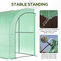 Outsunny Walk-in Wall Lean-to Greenhouse, 10' x 5' x 7' Outdoor Gardening Green House with PE Cover, Windows, Shelves and 2 Zipper Doors, Green(m-4)