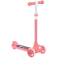 Qaba 3 Wheel Kids Scooter, Toddler Kick Scooter with Adjustable Height, Rear-Fender Brake, LED Light, TPE Handlebar, Pink(m-13)