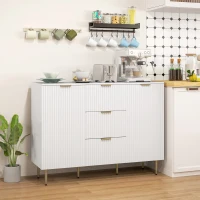HOMCOM Modern Kitchen Storage Cabinet, Sideboard Buffet Cabinet w/ 3 Drawers and Adjustable Shelves for Kitchen Hallway, White(m-8)