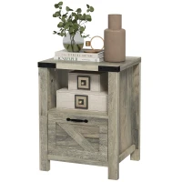 HOMCOM Farmhouse End Table, Side Table with Storage for Living Room, Gray Oak(m-11)