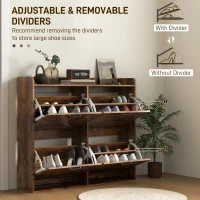 HOMCOM Narrow Shoe Storage Cabinet with 4 Flip Drawers, Adjustable Shelves, 16 Pair Farmhouse Shoe Cabinet, Rustic Brown(m-5)