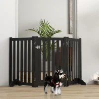 PawHut 3-Panel Foldable Dog Gate with Feet for Medium Dogs and Below, Black(m-1)