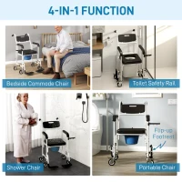 HOMCOM Rolling Shower Wheelchair for Seniors, Bedside Commode Chair with Locking Wheels, Seat, Backrest, Arms, Black(m-4)