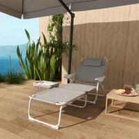 Outsunny Outdoor Sun Lounger, Folding Chaise Lounge with 4-level Adjustable Backrest, Light Grey(m-9)