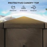 Outsunny 12' x 12' Hexagonal Pop Up Gazebo Canopy Tent with 5 Sidewalls, Outdoor Canopy Shelter with Carry Bag, Brown(m-6)