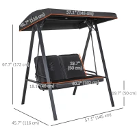 Outsunny 2-Seater Outdoor Porch Swing with Adjustable Canopy, Patio Swing Chair for Garden, Poolside, Backyard, Black(m-3)