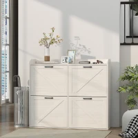 HOMCOM Narrow Shoe Storage Cabinet with 4 Flip Drawers, Adjustable Shelves, 16 Pair Farmhouse Shoe Cabinet, White Oak(m-8)