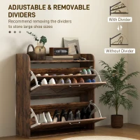 HOMCOM Narrow Shoe Storage Cabinet, Farmhouse Slim Shoe Cabinet with 2 Flip Drawers, Adjustable Shelves, Rustic Brown(m-5)