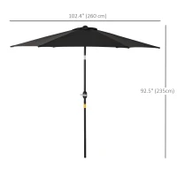 Outsunny 8.5' Round Aluminum Patio Umbrella Garden Parasol Market Sunshade Tilt Canopy w/ 6 Ribs, Crank Handle, Black(m-3)