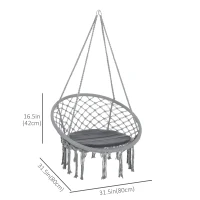 Outsunny Patio Hammock Chair, Hanging Rope Hammock Swing for Indoor & Outdoor Use with Backrest, Cotton-Polyester Blend, Fringe Tassels, Light Grey(m-3)