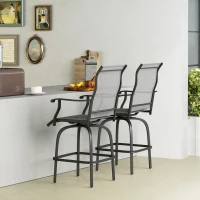 Outsunny Outdoor Bar Stools Set of 2, Swivel Bar Height Chairs with High Back, Curved Armrests and Steel Frame, Light Grey(m-9)