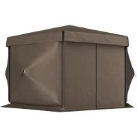 Outsunny 12' x 12' Hexagonal Pop Up Gazebo Canopy Tent with 5 Sidewalls, Outdoor Canopy Shelter with Carry Bag, Brown(m-1)