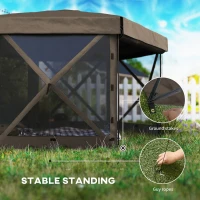 Outsunny 12' x 12' Hexagonal Pop Up Gazebo Canopy Tent with 5 Sidewalls, Outdoor Canopy Shelter with Carry Bag, Brown(m-7)