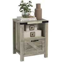 HOMCOM Farmhouse End Table, Side Table with Storage for Living Room, Gray Oak(m-1)