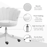 HOMCOM Adjustable Height Study Chair, Mid Back Berber Fleece Office Chair with Swivel Wheels for Living Room, Study, White(m-6)