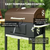 Outsunny Charcoal BBQ Grill, Outdoor Portable Cooker for Camping or Backyard Picnic, Barbecue Grill with Side Table, Bottom Storage Shelf, Wheels and Handle, Black(m-5)