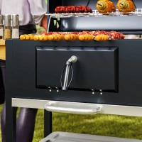 Outsunny Charcoal BBQ Grill, Outdoor Portable Cooker for Camping or Backyard Picnic, Barbecue Grill with Side Table, Bottom Storage Shelf, Wheels and Handle, Black(m-9)