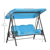 Outsunny Outdoor Patio 3-Person Steel Canopy Cushioned Seat Bench Swing with Included Side Trays & Padded Comfort, Light Blue(m-3)