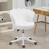 HOMCOM Adjustable Height Study Chair, Mid Back Berber Fleece Office Chair with Swivel Wheels for Living Room, Study, White(m-1)