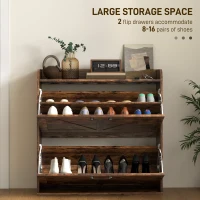 HOMCOM Narrow Shoe Storage Cabinet, Farmhouse Slim Shoe Cabinet with 2 Flip Drawers, Adjustable Shelves, Rustic Brown(m-4)