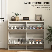 HOMCOM Narrow Shoe Storage Cabinet with 4 Flip Drawers, Adjustable Shelves, 16 Pair Farmhouse Shoe Cabinet, White Oak(m-4)