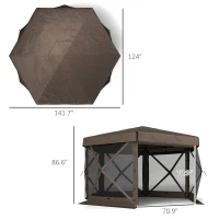 Outsunny 12' x 12' Hexagonal Pop Up Gazebo Canopy Tent with 5 Sidewalls, Outdoor Canopy Shelter with Carry Bag, Brown(m-3)