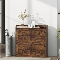 HOMCOM Narrow Shoe Storage Cabinet, Farmhouse Slim Shoe Cabinet with 2 Flip Drawers, Adjustable Shelves, Rustic Brown(m-8)
