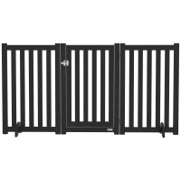 PawHut 3-Panel Foldable Dog Gate with Feet for Medium Dogs and Below, Black(m-2)