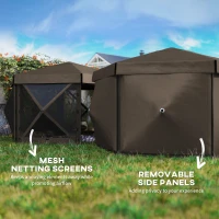 Outsunny 12' x 12' Hexagonal Pop Up Gazebo Canopy Tent with 5 Sidewalls, Outdoor Canopy Shelter with Carry Bag, Brown(m-5)