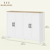 HOMCOM Modern Sideboard Buffet Cabinet, Modern Kitchen Storage Cabinet with 4 Doors Adjustable Shelves, for Dining Room, White(m-3)