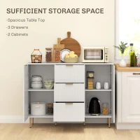 HOMCOM Modern Kitchen Storage Cabinet, Sideboard Buffet Cabinet w/ 3 Drawers and Adjustable Shelves for Kitchen Hallway, White(m-4)