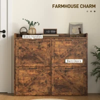 HOMCOM Narrow Shoe Storage Cabinet with 4 Flip Drawers, Adjustable Shelves, 16 Pair Farmhouse Shoe Cabinet, Rustic Brown(m-6)