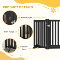 PawHut 3-Panel Foldable Dog Gate with Feet for Medium Dogs and Below, Black(m-7)