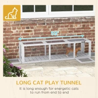 PawHut Outdoor Cat Tunnel with Extendable Design, 59" L Wooden Cat Run with Weather Protection, Connecting Inside and Outside, for Deck Patios, Balconies, Light Gray(m-7)