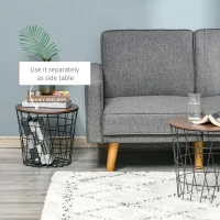 HOMCOM End Tables Set of 2, Nesting Tables with Storage, Round Accent Side Tables with Removable Top for Living Room,  Black/ Brown(m-6)