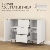 HOMCOM Modern Kitchen Storage Cabinet, Sideboard Buffet Cabinet w/ 3 Drawers and Adjustable Shelves for Kitchen Hallway, White(m-5)