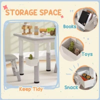 Qaba 3 Pieces Toddler Table and Chair Set, Height Adjustable Kids Table and Chair Set w/ Storage, for Playroom Grey(m-9)