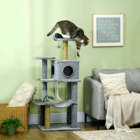 PawHut 54" Cat Tree for Larger Cats Adult with Hammock, Tal Cat Tree Tower with Scratching Post, Condo, Platforms, Play Balls for Indoor Cats, Grey(m-8)