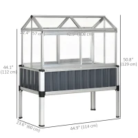 Outsunny 45"x24"x51" Raised Garden Bed with Greenhouse, Windows, Galvanized Steel Frame for Vegetables Flowers Herbs, Dark Grey(m-3)