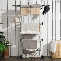 HOMCOM Foldable Clothes Drying Rack, 4-Tier Steel Laundry Rack for Drying Clothes with 2 Side Wings and 4 Castors, Indoor and Outdoor Use, Black(m-8)