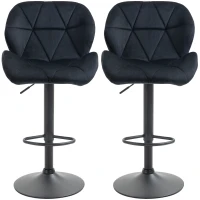 HOMCOM Bar Stool Set of 2 Fabric Adjustable Height Armless Upholstered Counter Chairs with Swivel Seat, Black(m-14)