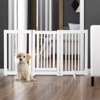 PawHut Free Standing Wood Pet Gate Indoor Dog Barrier 3 Panel Folding Z Shape Doorway(m-1)